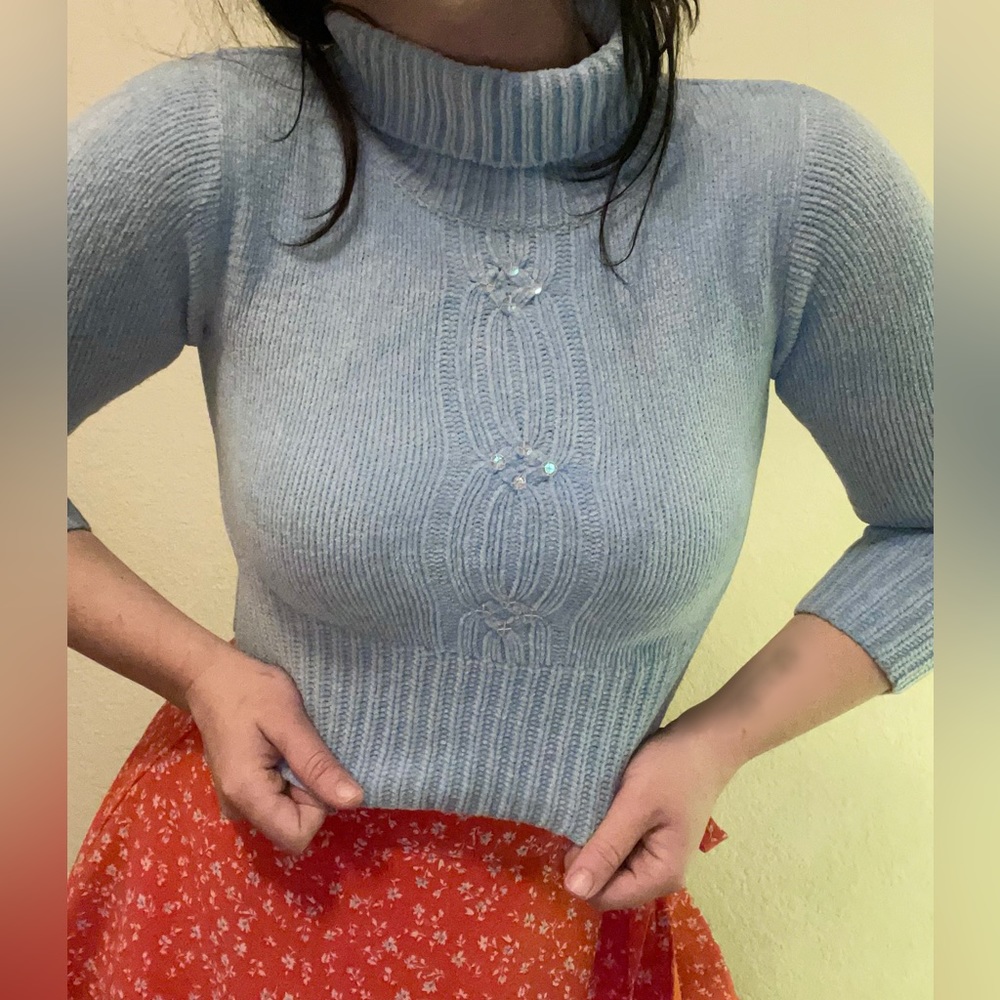 Early ‘00s Light Blue Cropped Sweater with Sequins